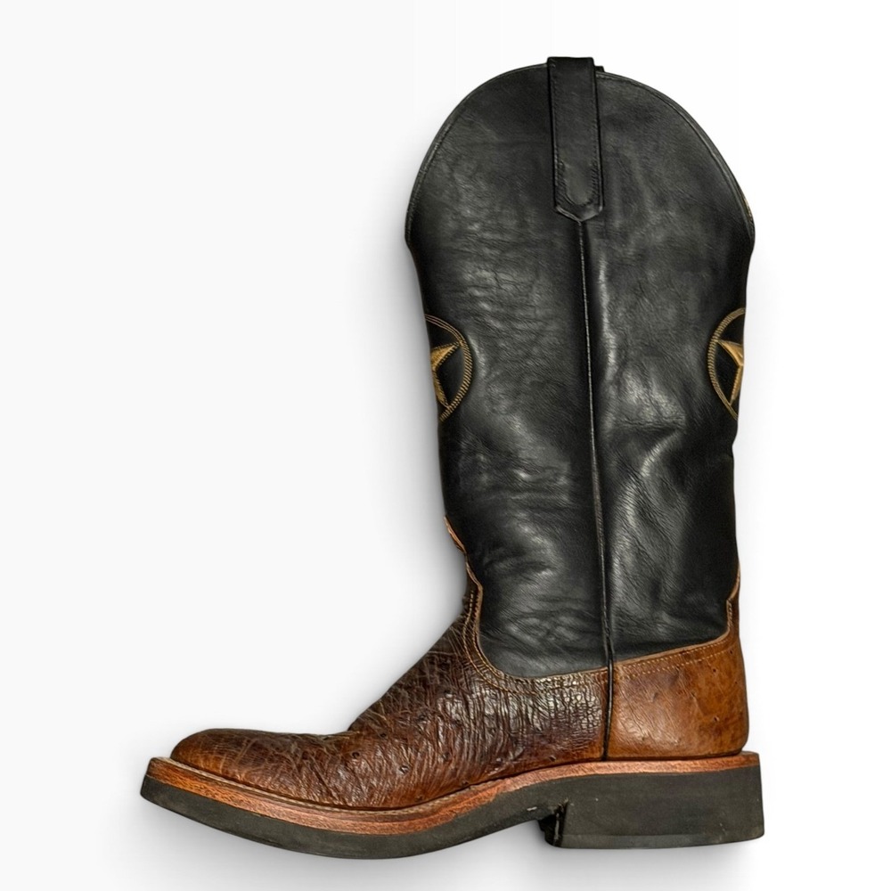 Anderson Bean Brown Black Leather Texas Star Ostrich Western Boots 4343D 2700
